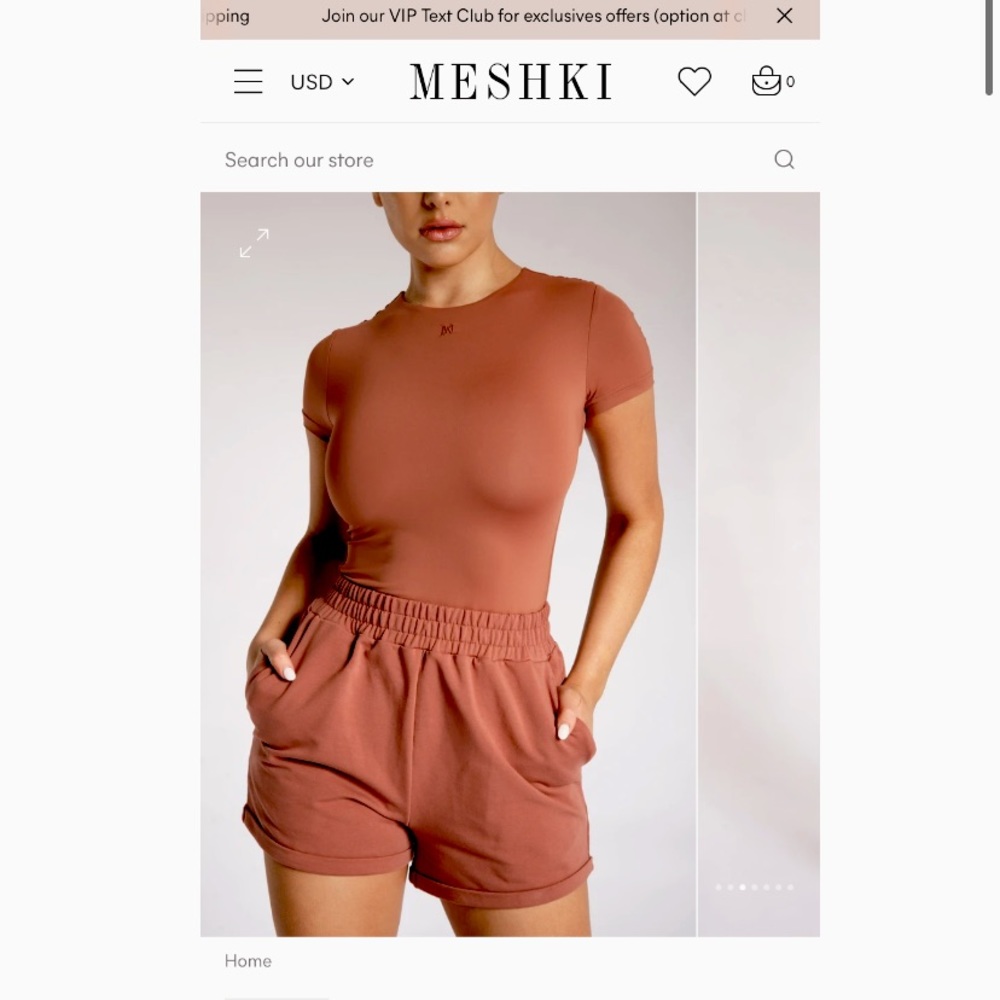 Sold out Meshki Tahlia Loopback Shorts in Sienna